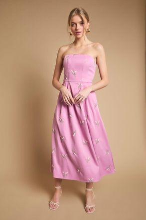 Oasis Womens Embroidered Strapless Sweetheart Midi Dress - Pink - Size 16 UK