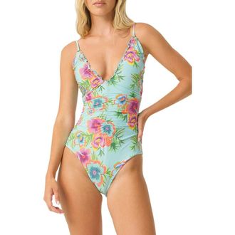PQ Swim Embroidered Lettuce Edge One-Piece Swimsuit in Solana at Nordstrom, Size Medium