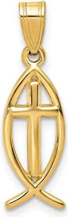Diamond2Deal 14k Yellow Gold Cross Ichthus Fish Pendant