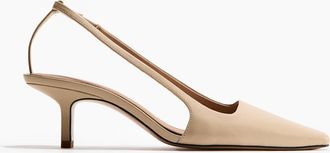 H&M Slingpumps aus Leder mit Kitten Heels - Beige