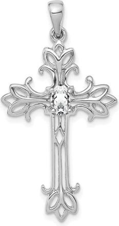 Diamond2Deal 14k White Gold 5x3mm Oval Cubic Zirconia cross pendant