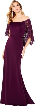 Mon Cheri Off-The-Shoulder Fit And Flare Gown In Eggplant