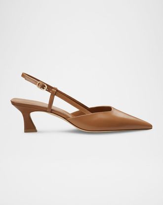 Stuart Weitzman Vinnie Leather Kitten Slingback Pumps