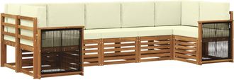 vidaXL Conjunto De Sof&aacute;s De Exterior 6 Uds. Natural Y Crema Vidaxl