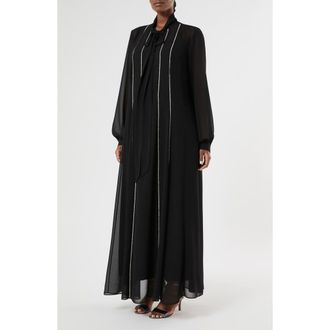 Marina Rinaldi Pagine Rhinestone Stripe Cr&ecirc;pe de Chine Maxi Shirtdress in Black at Nordstrom, Size 16W
