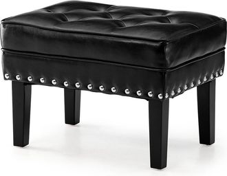 Glitzhome Mid-century Modern Faux Leather Button-tufted Accent Stool in Black at Nordstrom, Size Medium