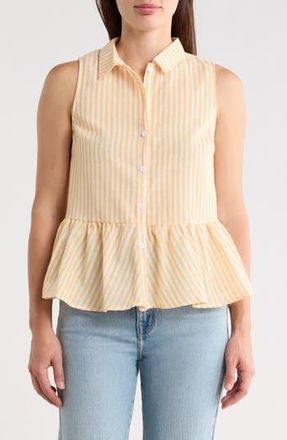 Forgotten Grace Stripe Sleeveless Peplum Top in Yellow/White at Nordstrom Rack, Size X-Large