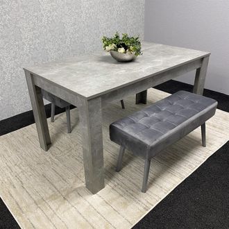 Kosy Koala Stone Grey Effect Wood Dining Table Set with 2 Grey Velvet Benches Stylish Dining Room Furniture in Brown