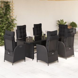 vidaXL Set De Comedor De Jard&iacute;n 7 Pzas Y Cojines Rat&aacute;n Sint&eacute;tico Negro Vidaxl