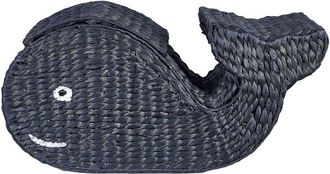 Beliani Beliani - Cestino in vimini a forma di balena con coperchio Naturale Nero Accessorio tessuto Orania