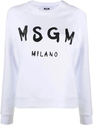 Msgm Sweatshirt met logo-opdruk en ronde hals - Dames - Sweatshirts - Wit - L - Katoen - Hoodies & sweatvesten