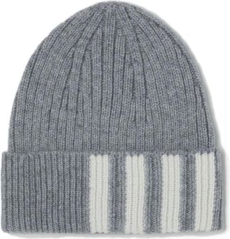 Thom Browne 4-Bar ribbed beanie - men - Cashmere - One Size - Grey