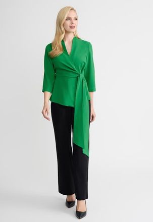 Misook Crepe de Chine Wrap Blouse in Clover Field at Nordstrom, Size Xx-Large