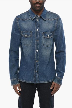 Off-white Dark Wash Denim Shirt with Snap Buttons size Xl
