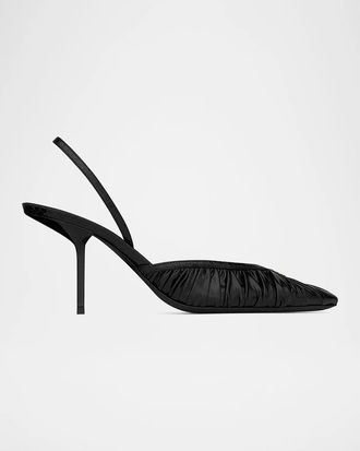 Saint Laurent 60mm YSL Ruched Leather Slingback Pumps