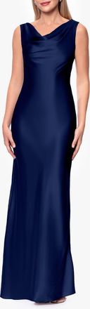 Betsy & Adam Open Back Satin Charmeuse Gown in Navy at Nordstrom, Size 10