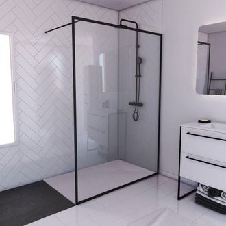Aurlane Aurlane - Mampara De Ducha 140x200cm -marco Y Barra De Soporte Negro + Plato De Ducha 140x80cm -contouring 140