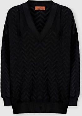 Missoni Chevron Cotton And Viscose V-neck Sweater in Black at Nordstrom, Size 44 It