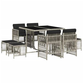 vidaXL Vidaxl - Set Pranzo Da Giardino 9pz Con Cuscini Grigio Chiaro Polyrattan