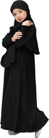 Generic Muslim Dress for Girls Islamic Prayer Abaya Long Sleeve Cardigan Kaftan Robe Maxi Dresses with Hijab Ramadan Kids Outfits Dubai Kaftan Dresses for Tod