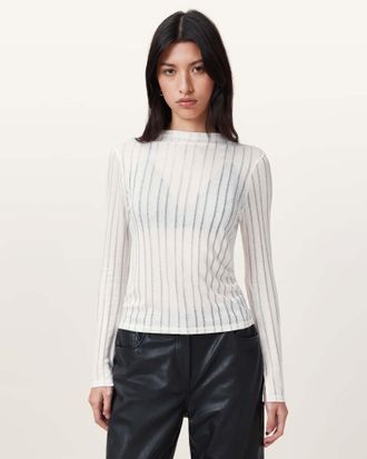 AllSaints Womens Viscose Aki Long Sleeve Funnel Neck T-Shirt, Size: L
