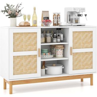 Costway Costway - Credenza Buffet da Cucina, Mobile da Cucina con 2 Porte Intrecciate in Bamb&ugrave;, 3 Ripiani Aperti, per Cucina, Sala da Pranzo, Soggiorno e