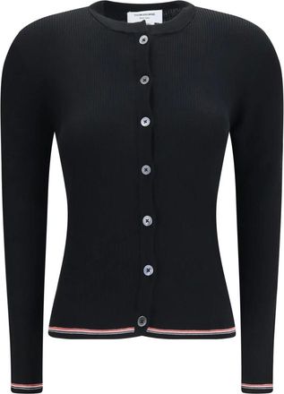 Thom Browne Merino Wol Rib Gebreide Cardigan - Dames - Truien - Zwart - Maat: XS Wol