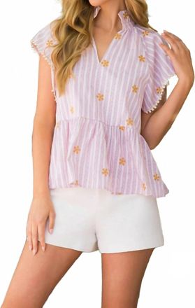 THML Clothing Embroidered Flutter Sleeve Top In Pink
