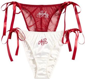 Savage x Fenty Flirty Wordy Assorted 2-Pack Bikini Cut Briefs in White/Red at Nordstrom, Size Large