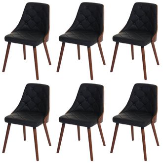 Hhg [nunca Usado] Juego De 6 Sillas De Comedor Hhg-418, Silla De Visita Silla De Cocina, Madera Curvada Nogal, Imitaci&oacute;n Cuero Negro