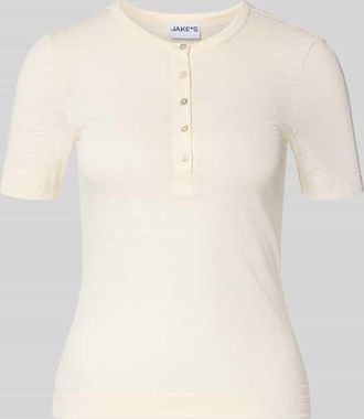 Jake*s Casual T-Shirt mit Rundhalsausschnitt und Knopfleiste in Beige, Gr&ouml;&szlig;e XXL