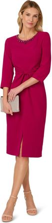 Adrianna Papell Womens Beaded Midi Dress - Berry - Size 10 UK