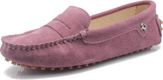 Minitoo Loafers Flat Shoes for Women Slip-on Summer Casual Moccasins with Buckle 9603-A Dark Pink UK 7