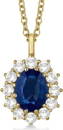 Allurez Oval Gemstone & Diamond Pendant Necklace 14k in Blue Sapphire,yellow Gold at Nordstrom, Size 18