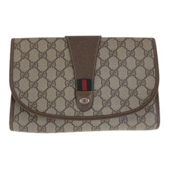 Gucci Pre-owned Clutches, male, Brown, Size: ONE SIZE Pre-owned GG Supreme Leather Clutch Bag