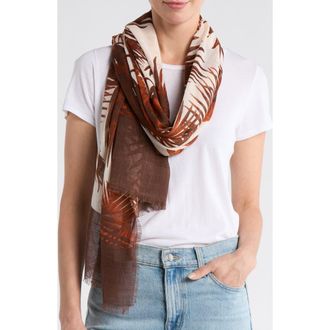 Vince Camuto Palm Print Wrap Scarf in Chocolate at Nordstrom Rack
