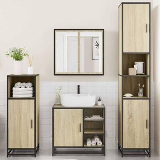 Berkfield Home Durable 4&not;Piece Bathroom Furniture Set&not;Sonoma Oak Engineered Wood in Light Tan