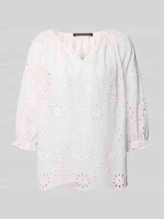 Betty Barclay Bluse mit Lochstickerei und Tunikakragen in Offwhite, Gr&ouml;&szlig;e 36