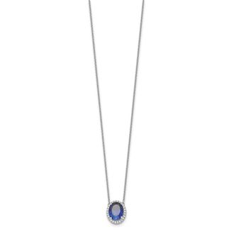 Diamond2Deal 14k White Gold Oval Created Sapphire and Diamond Halo Pendant Necklace