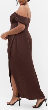 City Chic Forbidden Love Off the Shoulder Maxi Dress in Raisin at Nordstrom, Size 12W