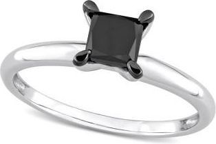 Allurez Princess Cut Black Diamond Solitaire Ring in 14k White Gold (1.00ct)