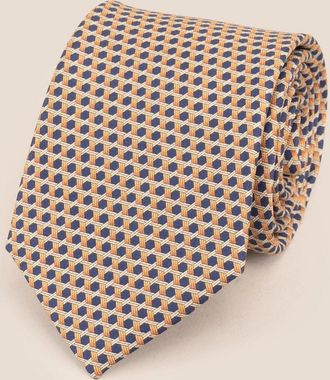 Oswin Hyde Mens Blue Weave Print Silk Tie - Brown