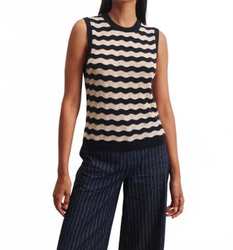 Sanctuary Everyday Chevron Knit Shell Top In Inkstorm/dark Opal Stripe