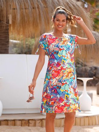 Feel Good Sommerkleid FEEL GOOD Sommerkleid, Damen, Gr. 36/38, Normalgr&ouml;ssen, bunt (fuchsia, t&uuml;rkis, bedruckt), 95% Viskose, 5% Elasthan, bedruckt, gemustert, m