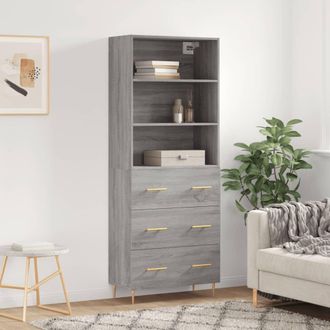 vidaXL Vidaxl - Aparador Alto Madera Contrachapada Gris Sonoma 69,5x34x180 Cm