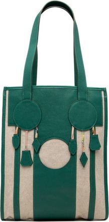 Herm&egrave;s Beige Green Toile H Epsom Leather Shoulder Bag Tote Bag (Pre-Owned)