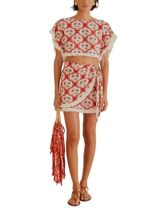 Farm Rio Linen-Blend Summer Beach Blouse