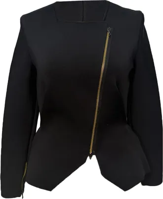 Roland Mouret Diagonal Zipped Peplum Blazer in Black Viscose