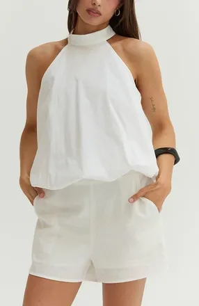 Crescent Bubble Hem Poplin Halter Top in White at Nordstrom, Size X-Small