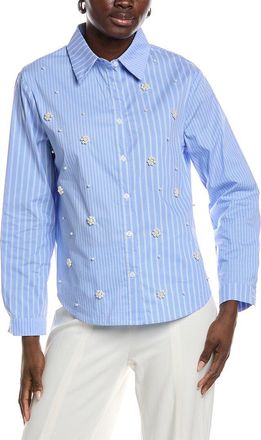 Gracia Bead Embellishments Pinstripe Shirt
